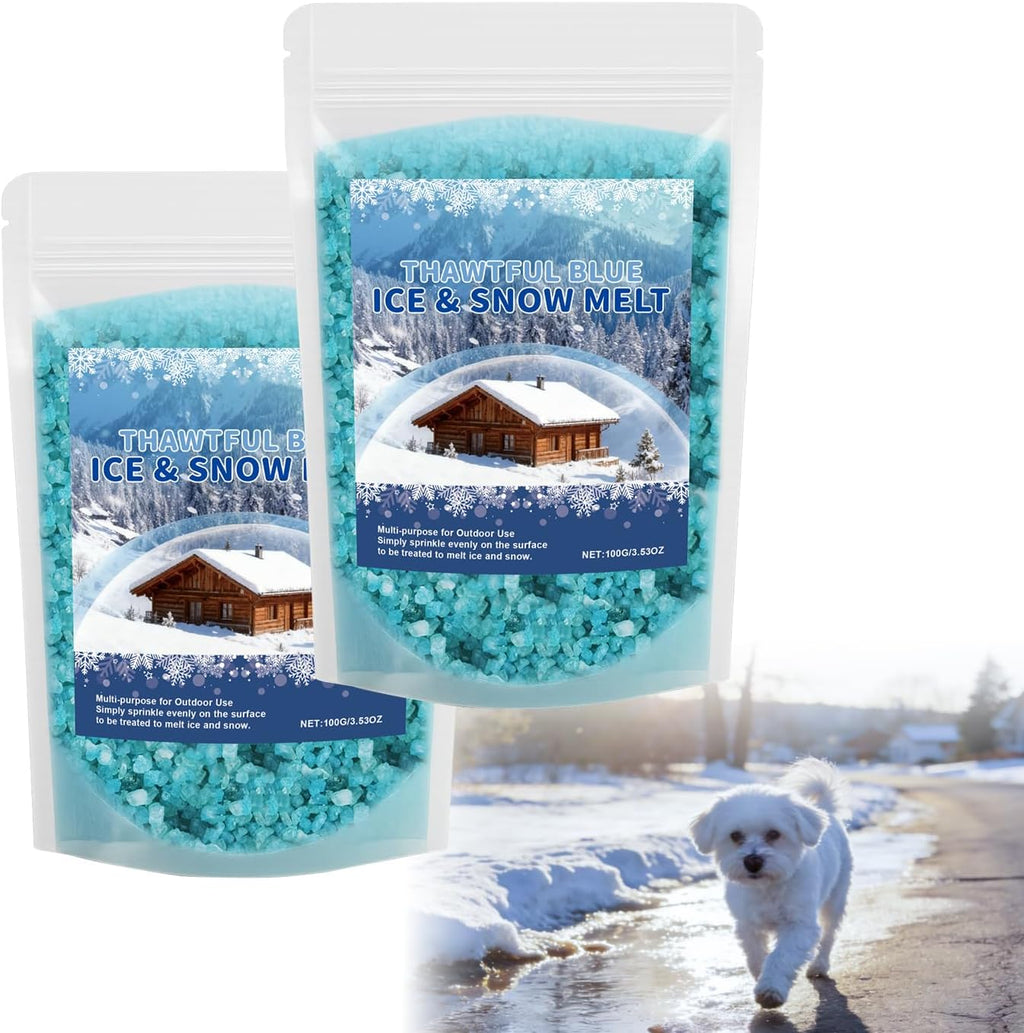 2PCS 2026 Ice & Snow Melt - Fast Acting Granular Rock Salt for Driveways & Sidewalks,Pet Friendly Low-Corrosion Formula, Melts Ic-e Down to -16°c (3°f), Resealable 100g Bag