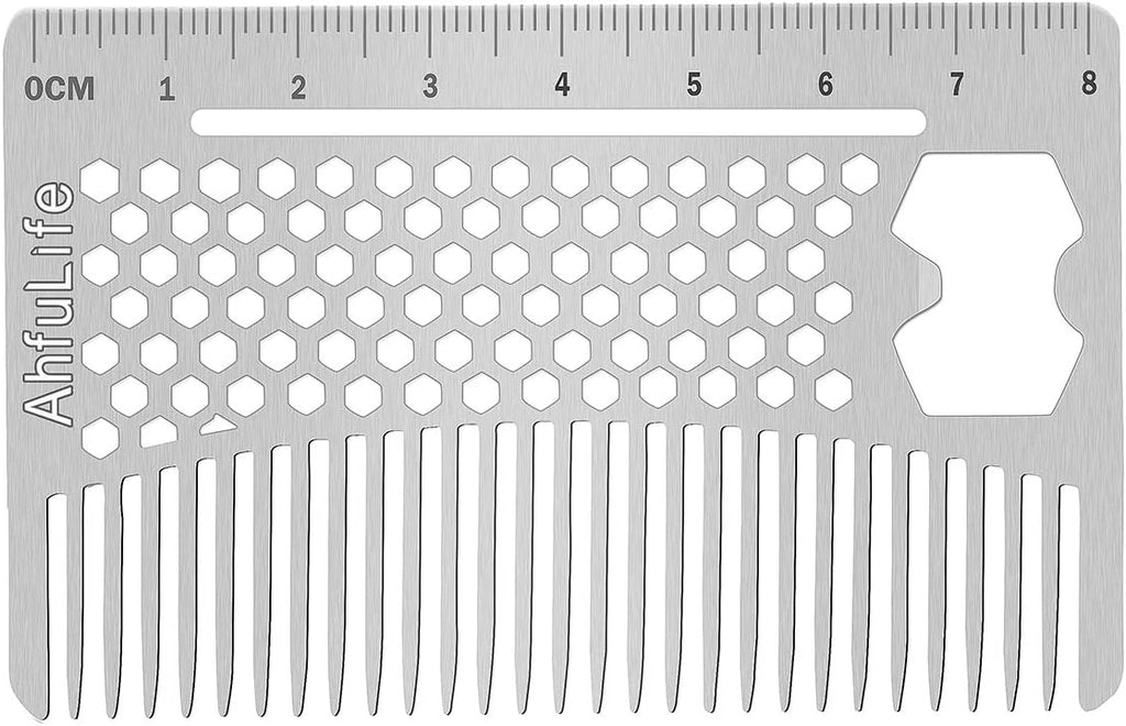 AhfuLife Stainless Steel Metal Hair&Beard Comb - Anti-Static Dual Action Beard Comb - Credit Card Size Combs Perfect for Wallet and Pocket - Presented in Gift Box