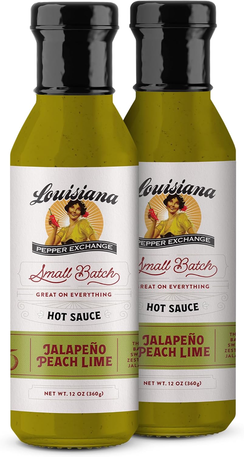 Louisiana Pepper Exchange Peach Jalapeno Lime Hot Sauce, Gluten-Free, 12 Fl Oz, 2-Pack