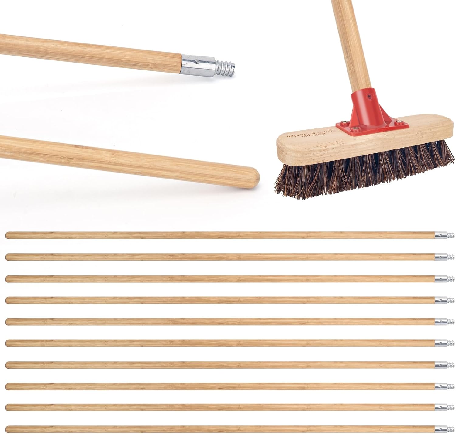 KeFanta Push Broom Handle with Metal Threaded End, 57'' Wooden Stick Pole for Home and Commercial Floor Cleaning Broom and Mops, Pack of 10