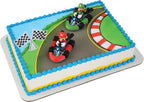 DecoSet® Mario Kart™ Cake Topper, 3 Piece Cake Decoration with Race Kart Toppers & Checkered Flag Decoration, Collectible Character Karts for Hours of Fun After the Party