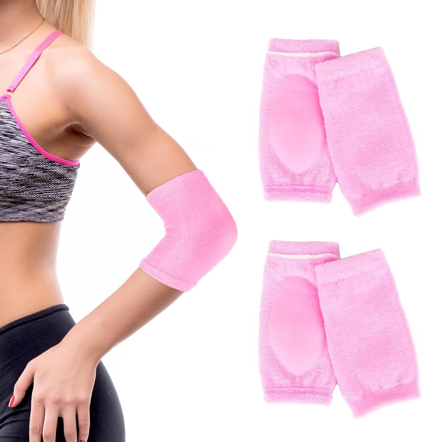 Piriuuo 2 Pairs/4 Pcs Elbow Moisturizing Sleeve, Elastic Gel Elbow Pads for Women, Soft Sleeve Elbows Protector for Spa Moisturizing Dry Cracked Skin Care (Pink)