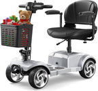4 Wheel Electric Mobility Scooter for Adults and Seniors, 20 Miles Range Foldable Electric Scooter, Compact Heavy Duty Mobile for Travel with 330lb Capacity, Powered Electric Wheelchair, Silver