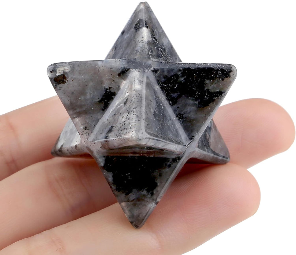 QINJIEJIE Labradorite Merkaba Crystal, Natural Healing Stones Sacred Meditation Energy Generator 1" Reiki 3D Star Dodecahedron Home Decor Protection Cleansing Spiritual Gifts Crystal Grid