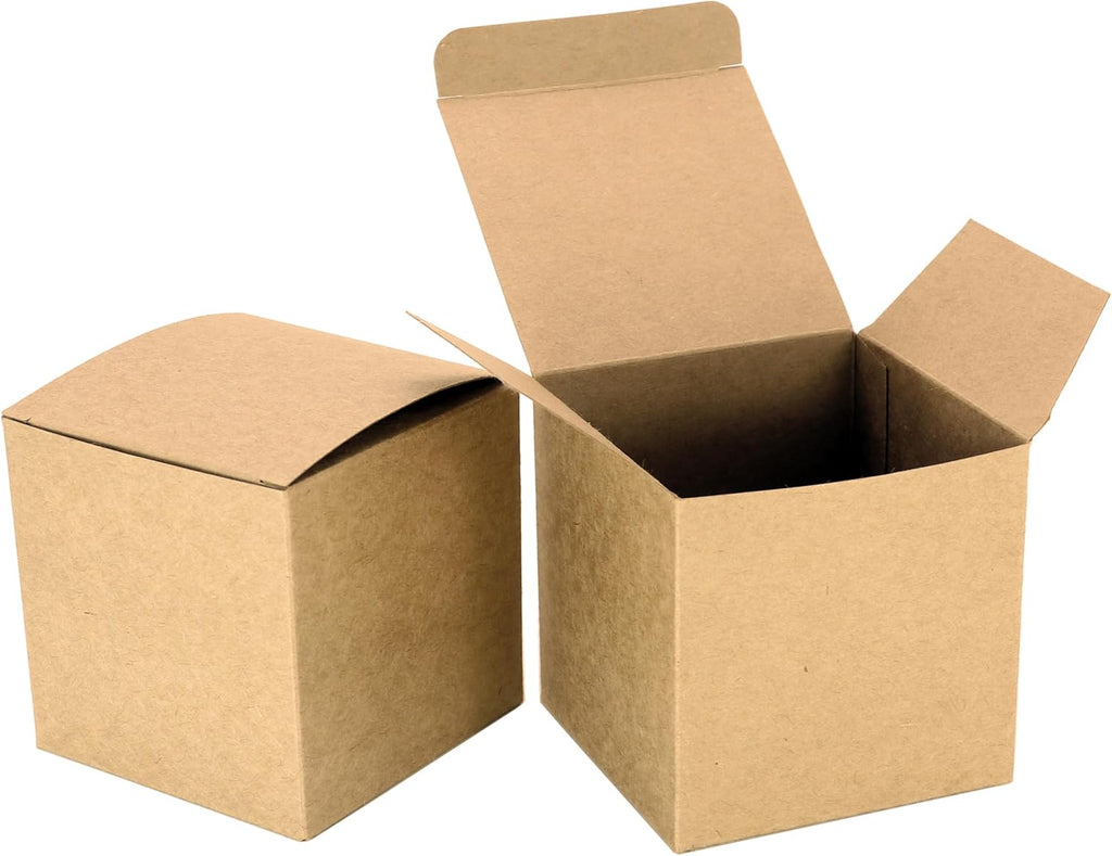 Oletx 25 Pcs Brown Paper Gift Boxes, Small Candy Treat Boxes Bulk, 3x3x3 inch Gift Box with Lids for Party Favors, Birthday Gifts, Wedding Gifts
