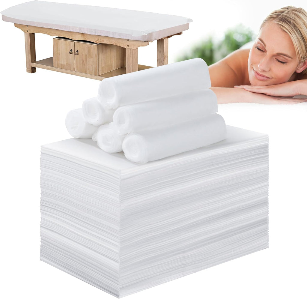 Disposable Bed Sheets for Massage Table 100 Pcs 31" x 71" Waterproof Massage Table Sheets Soft Non Woven Fabric SPA Massage Table Bed Cover Breathable for Beauty Tattoos Waxing Travel (White)