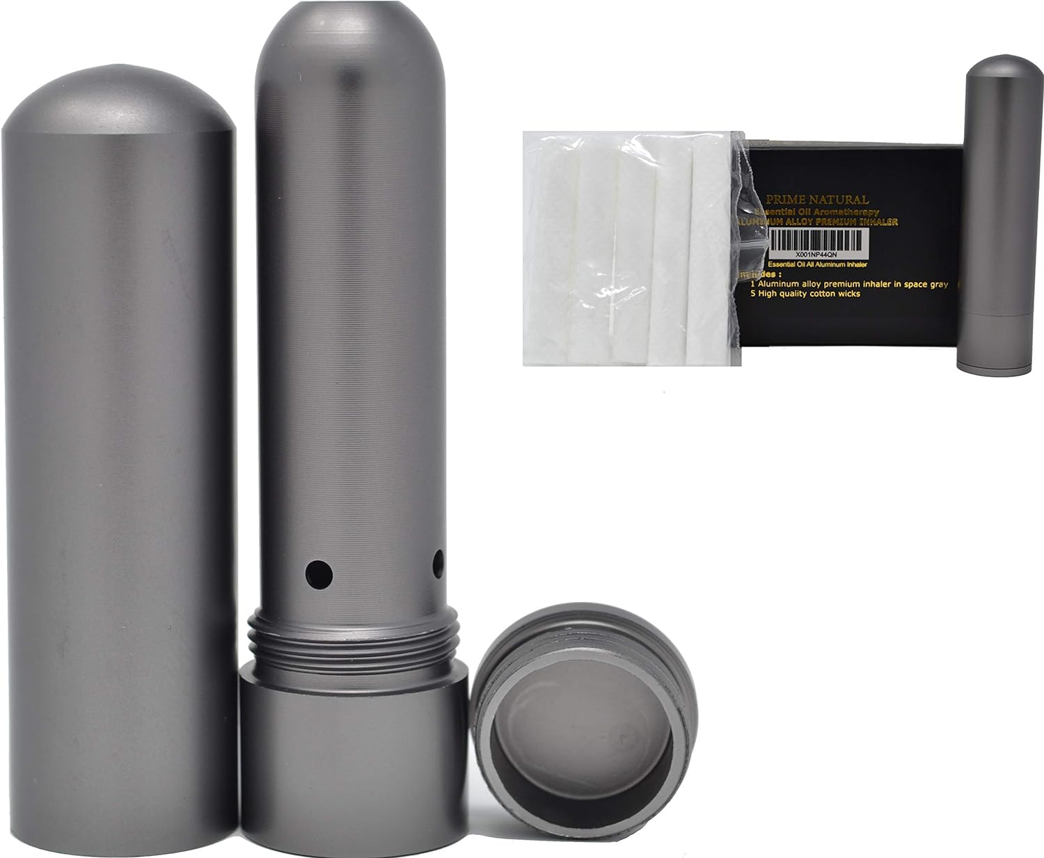 Prime Natural Essential Oil Aluminum Alloy Premium Blank Nasal Inhaler - Refillable Aluminum Empty Metal Inhaler - Space Gray Color - Comes with 5 Cotton Wicks - For Aromatherapy