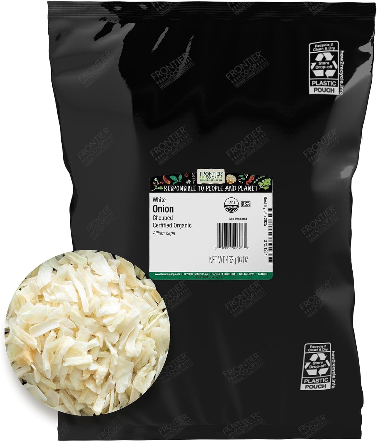 Frontier Organic Chopped Onion, 1 Pound, Dried & Chopped Sweet Organic White Onion, Kosher, Sustainably Grown