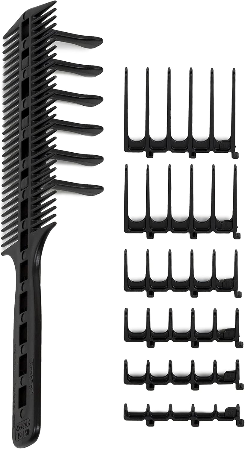 Scissor Clipper Over Comb Hair Cutting Tool - Barber DIY Home Hair Trimming Guide Comb Set (Classic Set, Black)