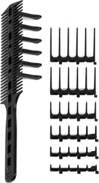 Scissor Clipper Over Comb Hair Cutting Tool - Barber DIY Home Hair Trimming Guide Comb Set (Classic Set, Black)