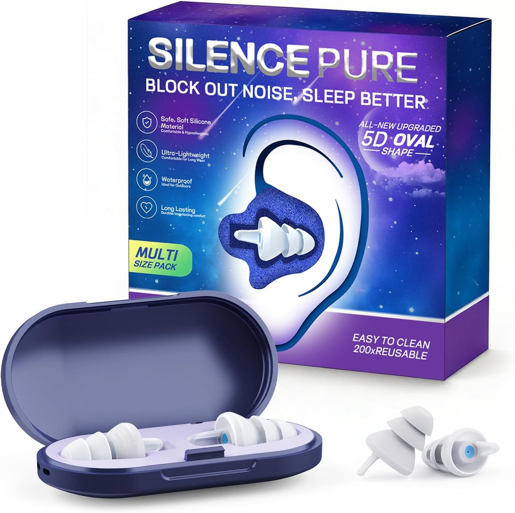 Ear Plugs for Sleeping - Soft Reusable Silicone Ear Plugs for Noise Reduction (35dB), 3D Oval Noise Cancelling Earbuds & Focus Design, Ideal for Side Sleepers - 2 Pairs (S + M/L)