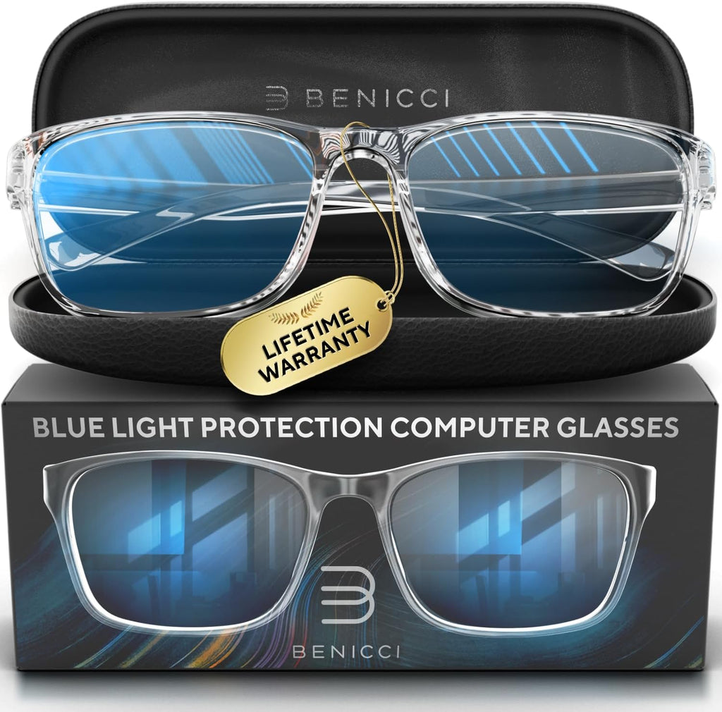Stylish Blue Light Blocking Glasses for Women & Men – Helps Reduce Glare & Digital Eye Strain from Computers, Phones w/Case