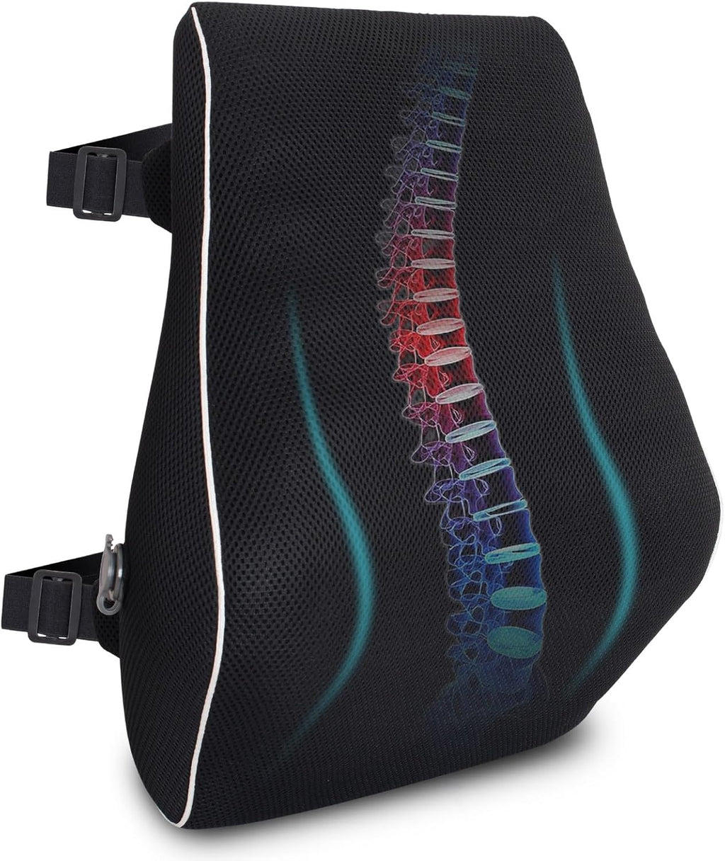 Keemall Lumbar Pillow Back Cushion Inflatable - Lumbar Support for Back Rest Office Chair Car Seat Travel and Home Ergonomic Design Lower Back Pain Relief (Black)