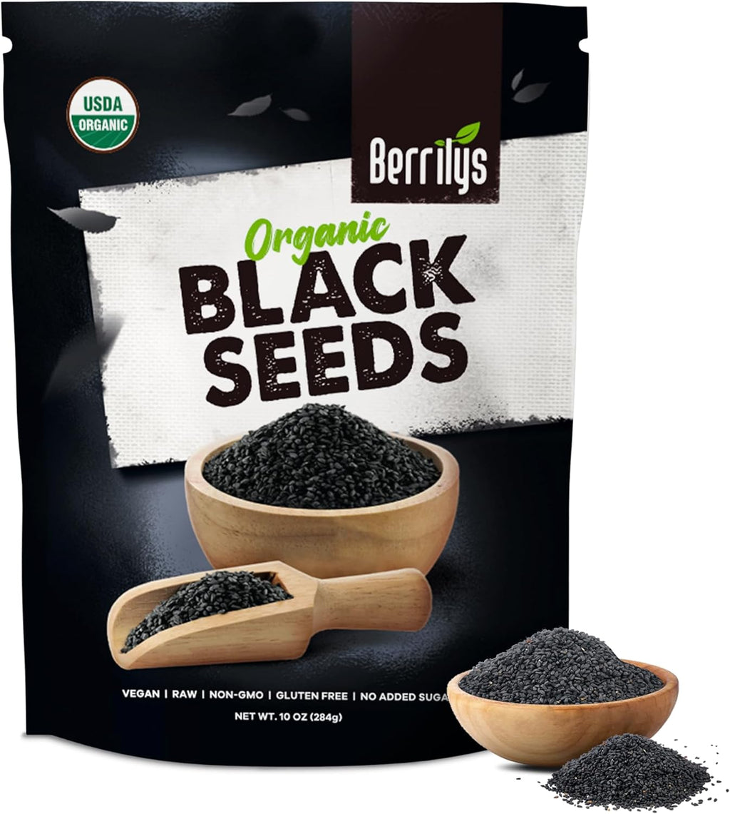 Berrilys Black Seeds - USDA Organic Nigella Sativa, Kalonji & Black Cumin Seeds, Vegan, Gluten-Free - Pure Spice & Health Food, Enhances Flavor of Dishes, Nutrient-Rich, Premium Quality - 10oz