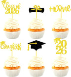 Graduation Decorations 2026-24Pcs Gold Glitter Graduation Cupcake Toppers for Class of 2026 Party Decorations