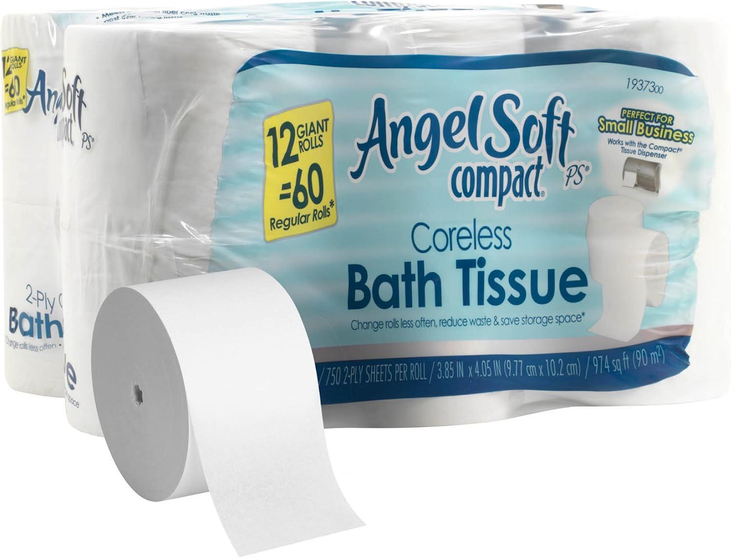 Georgia-Pacific Angel Soft Professional Series Compact Premium Embossed Coreless 2-Ply Toilet Paper by GP PRO 1937300 12 Rolls Per Case White