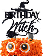 Black Glitter Birthday Witch Cake Topper, Happy Booday/Happy Halloween, Halloween Themed Birthday Party Decorations for Girls Women