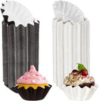 200 Pcs Wave Cupcake Liner, Flared Baking Cups, Paper Muffin Holder, Greaseproof Coated Wrappers for Tea Party Wedding Birthday Baby Shower Cake Candy Supplies (White+Brown)