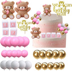 ALISSAR 32Pcs Bear Cake Toppers for Baby Shower with Balls, We Can Bearly Wait Cake Topper, Bear Baby Shower Decorations (pink)