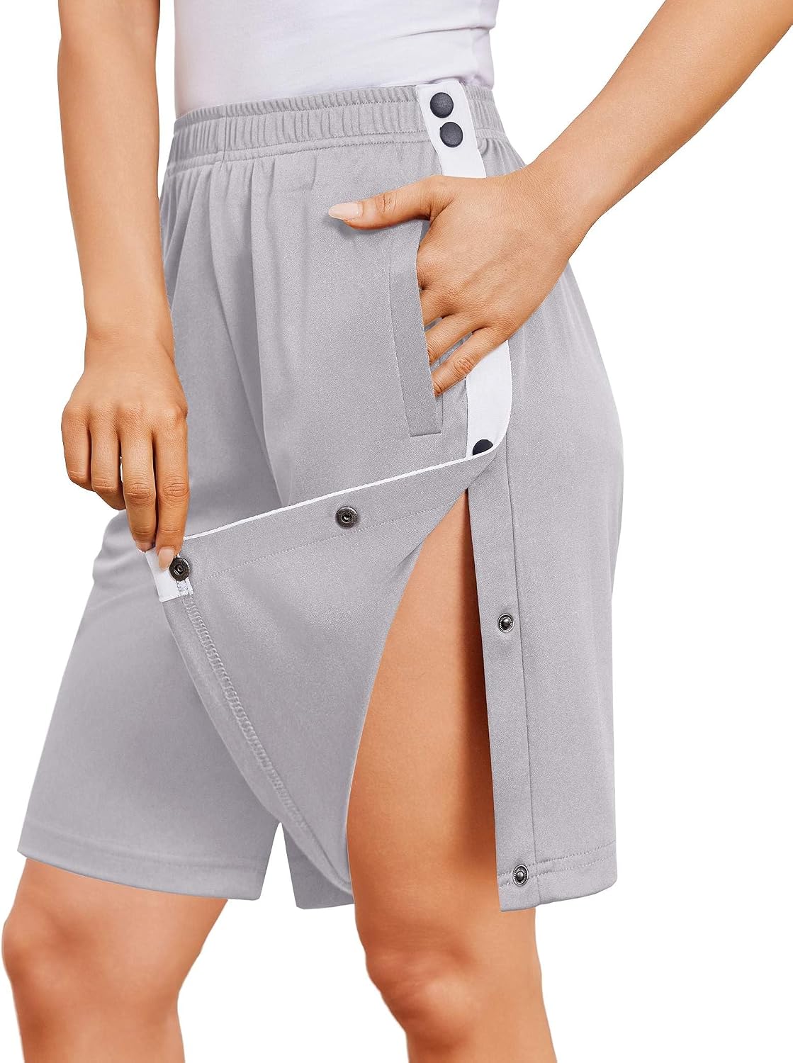 Deyeek Women's Tear Away Shorts Side Split Snap Open Recovery Post Surgery Breakaway Pants with Pockets