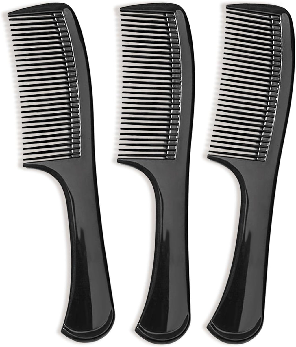 3PCS Wide-Tooth Comb Set, Detangling & Styling Comb, with Ergonomic Grip for Medium & Thick Hair, Salon-Style, for Men & Women(Black)