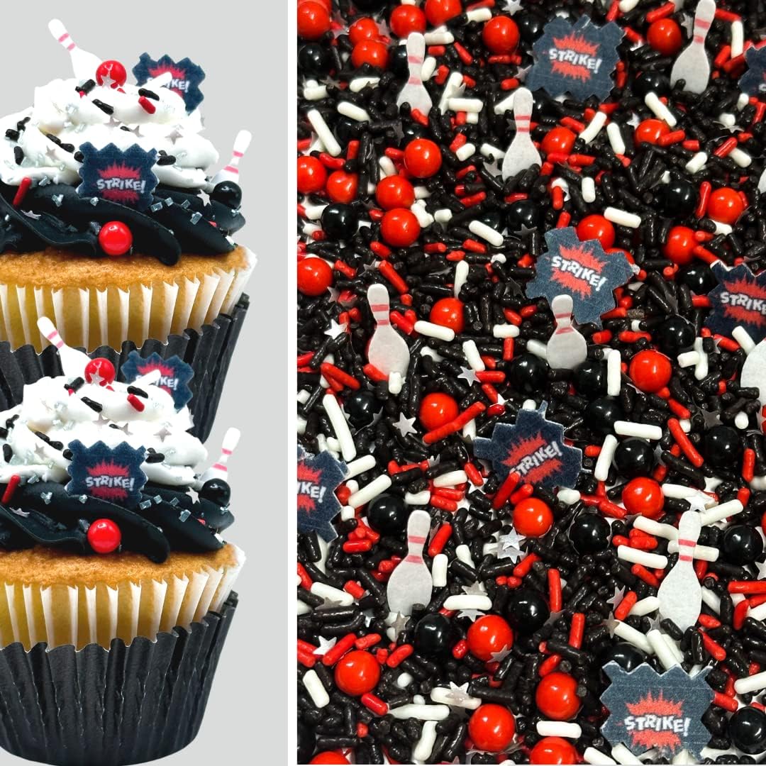 Edible Bowling Party Cake Decoration Confetti Sprinkles Cake Cookie Cupcake IceCream Donut Jimmies Quins - 4oz Red