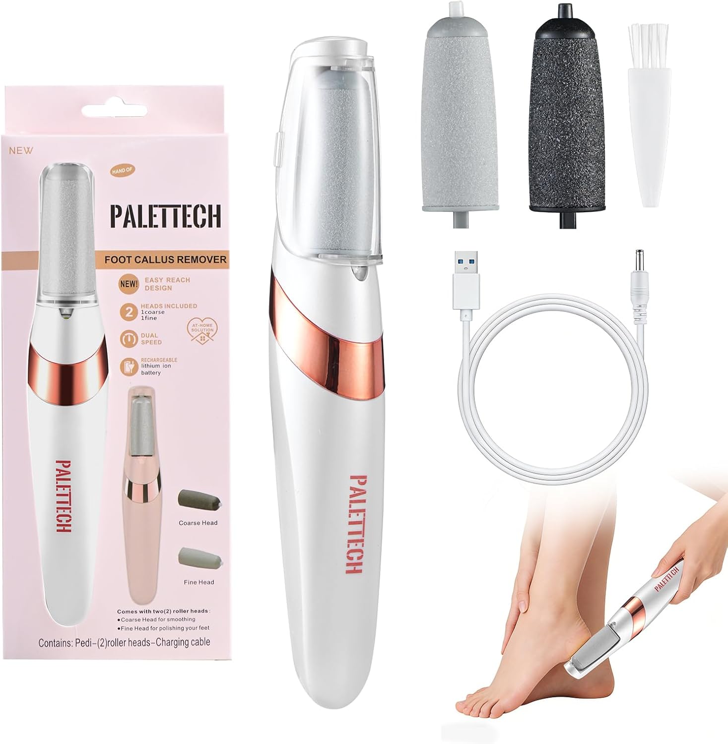 Electric Foot Callus Remover, Rechargeable Foot File Pedicure Kit for Hard Dry Cracked Skin, Professional At-Home Foot Care for Smooth Feet, Ideal Gift for Women and Men