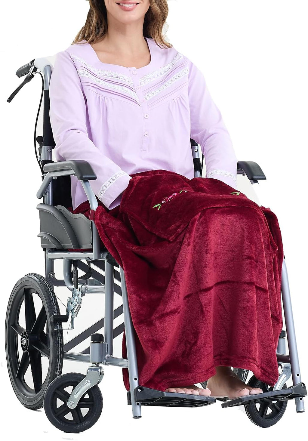 Keyocean Wheelchair Blanket, Comfortable Lightweight Warm Lap Blacket for Elderly, Bordeaux Red