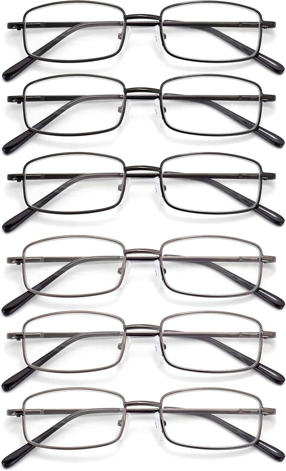 6-Pack Metal Reading Glasses Blue Light Blocking Spring Hinge Readers Lightweight Sturdy Comfortable