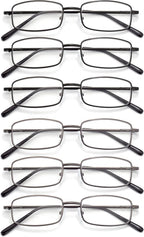 6-Pack Metal Reading Glasses Blue Light Blocking Spring Hinge Readers Lightweight Sturdy Comfortable