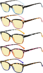 Eyekepper 5 Pack Blue Lens Glasses Women Screen Light Filter Blocking UV Rays Readers for Reading Computer Yellow Tinted +1.00