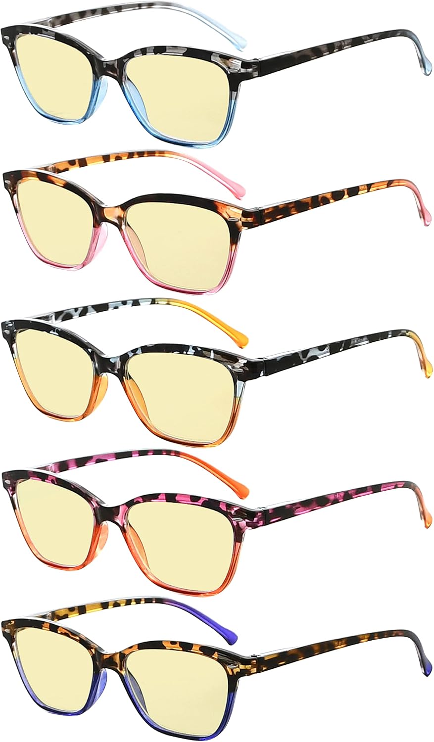 Eyekepper 5 Pack Blue Lens Glasses Women Screen Light Filter Blocking UV Rays Readers for Reading Computer Yellow Tinted +2.00