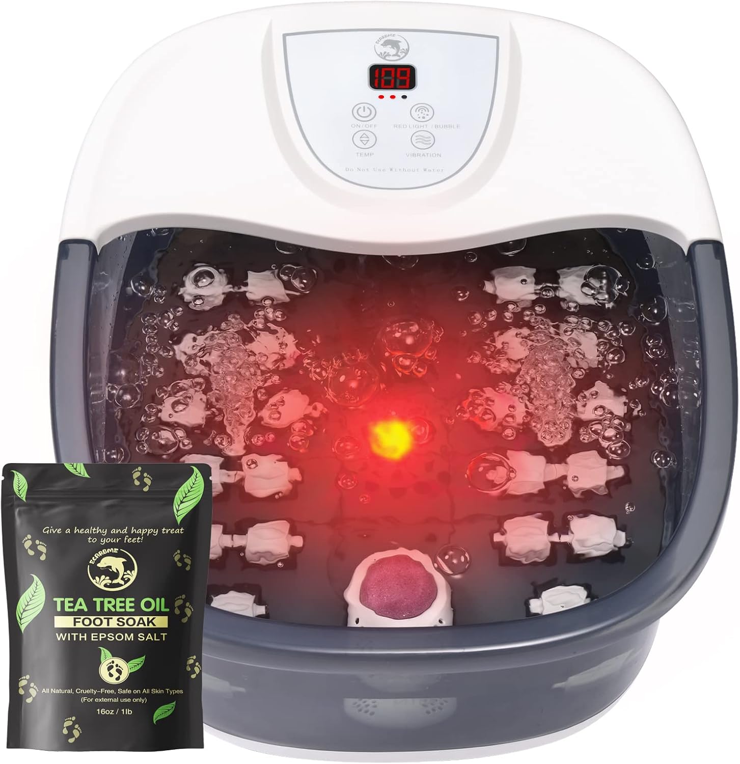 Foot Spa Bath Massager with Heat, Foot Bath with 22 Massage Rollers, Temperature Control, Jets, Bubbles, Epsom Salt and Vibration, Foot Soaking Tub for Relaxation - Grey