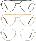 3-Pack Retro Aviator Reading Glasses for Men Women Trendy Square Blue Light Blocking Computer Readers Metal AM6092A