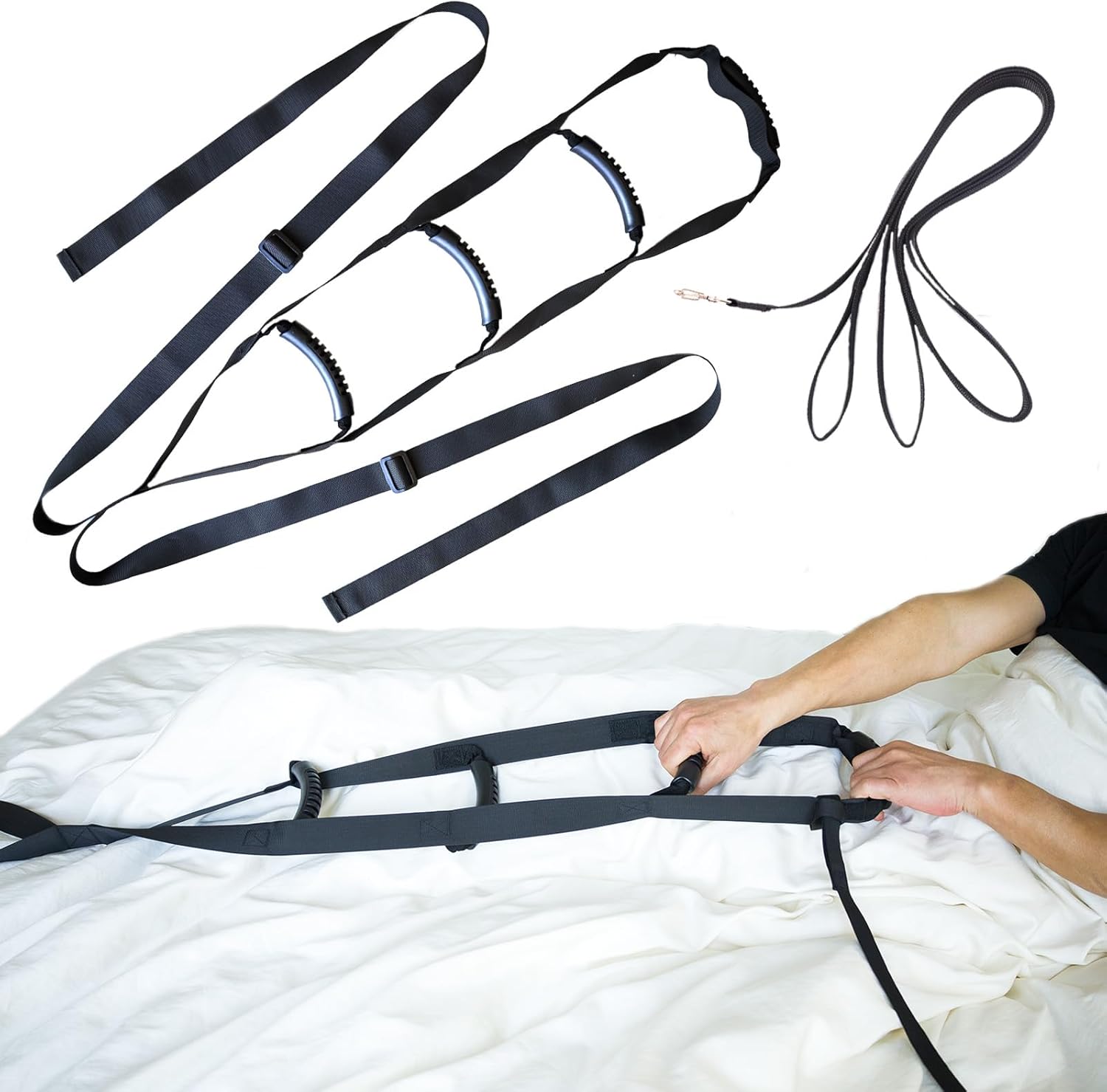 Bed Ladder Assist with 4 Handles, Adjustable Length & Dual-Point Support, Pull Up Helper for Seniors, Pregnant Women, Obese & Injury Recovery, Mobility Aid That Fits Most Beds (120 INCHES) - Gpaidy