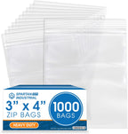 Spartan Industrial - 3” X 4” (1000 Count) 4 Mil Thick Clear Reclosable Zip Plastic Poly Bags with Resealable Lock Seal Zipper - Heavy Duty and Durable
