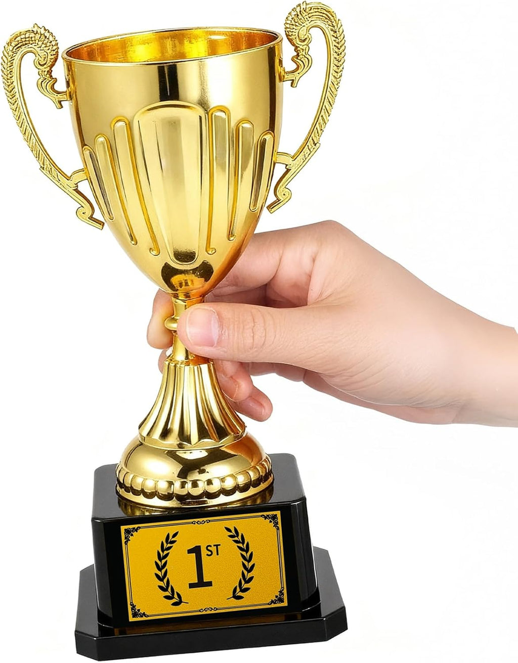 7.48" Gold Plastic Trophy Award with Pre-Attached 1st Place Label, Small Winner Cup for Kids Sports, Parties, School Competitions
