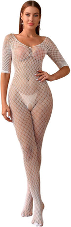 Women's Sexy Fishnet Stocking Lingerie Hollow Nightwear Semi Naked Back Tights Cut Out Shapewear Mesh Bodysuit