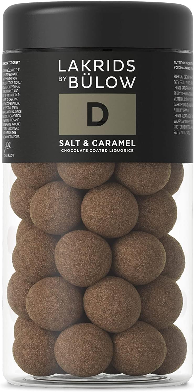 LAKRIDS BY BÜLOW - D - Salt & Caramel - 10.4 oz - Chocolate Coated Gourmet Licorice - Authentic Scandinavian Candy Produced in Denmark