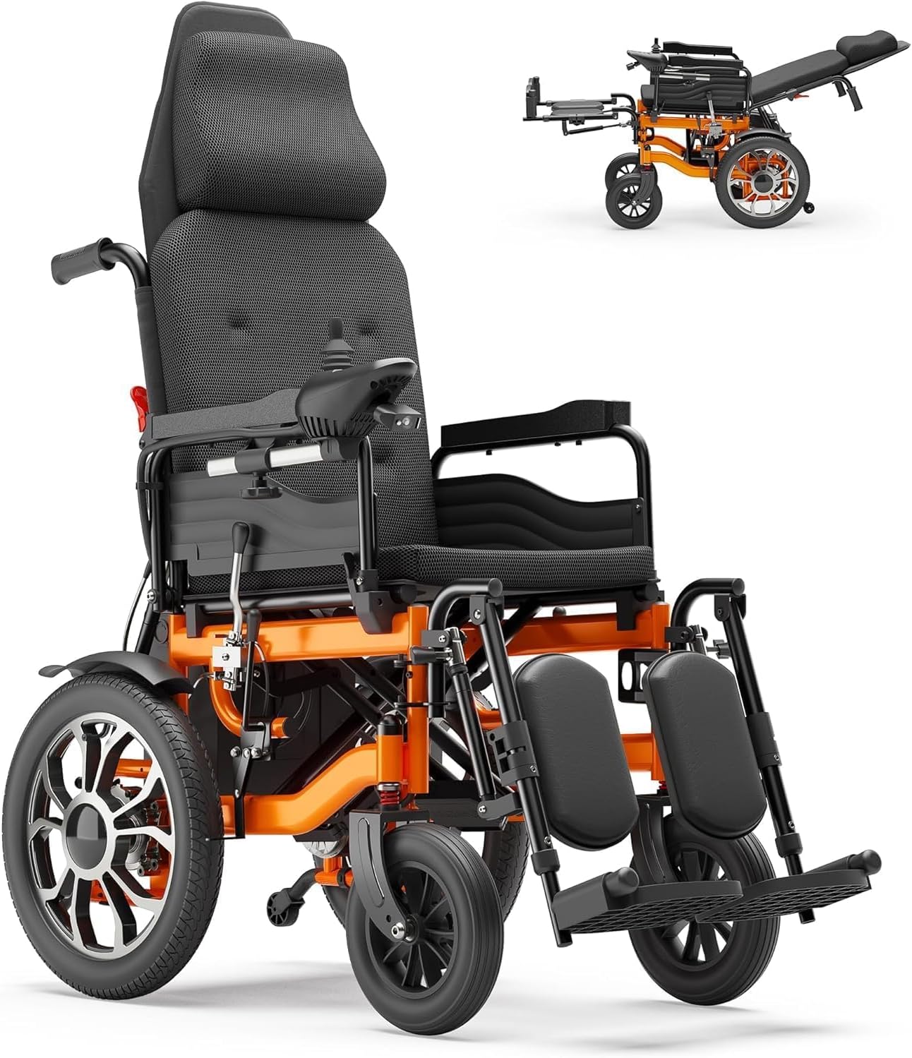 Reclining Electric Wheelchair for Adults, Adjustable 90°-160° Backrest, 16" Alloy Wheels, 5-Speed Mobility Scooter with USB Charging & LED Light, Detachable Footrest
