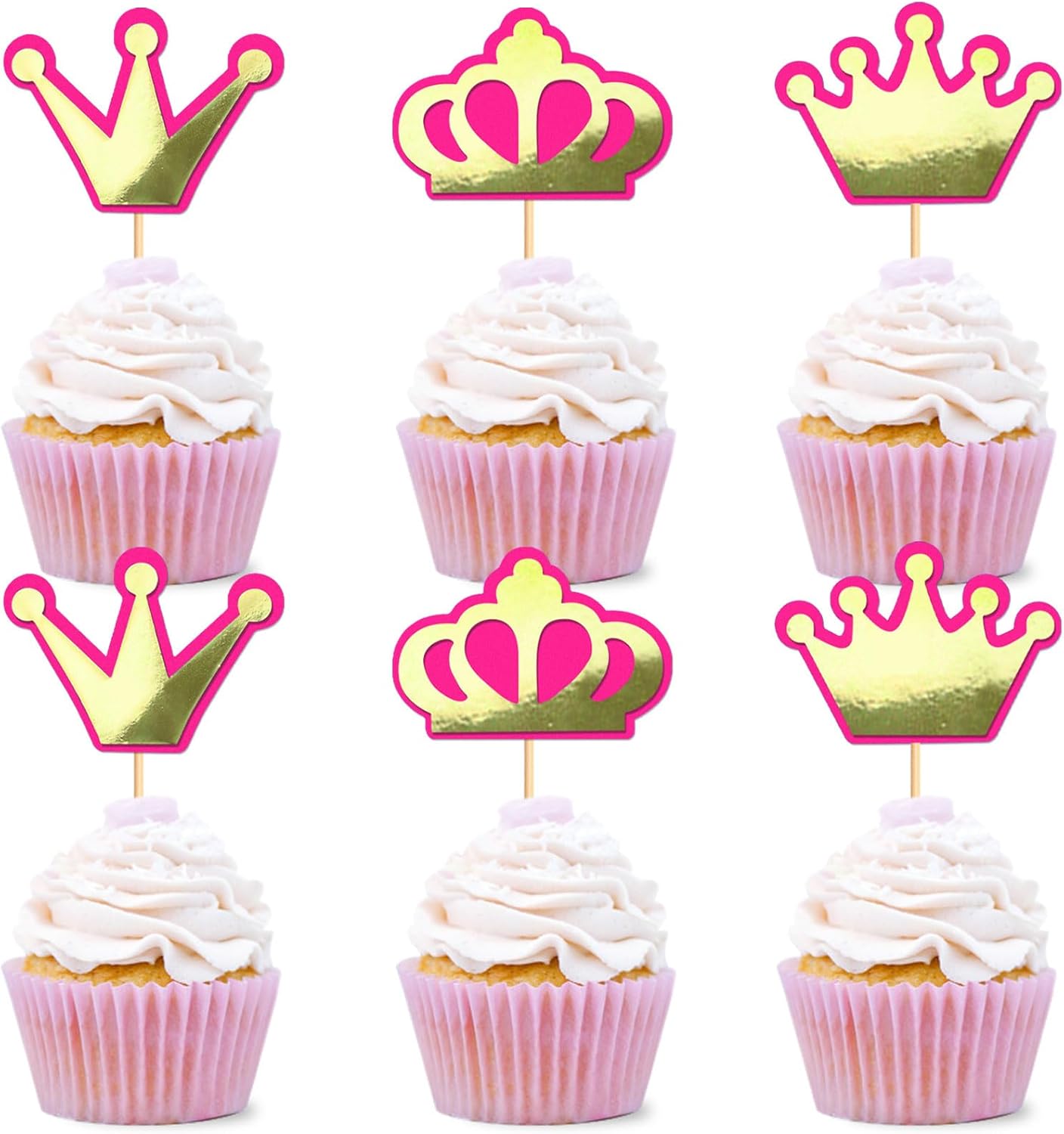 Ercadio 24 Pack Princess Crown Cupcake Toppers Glitter Baby Shower Crown Cupcake Picks Wedding Girls Birthday Party Cake Decorations Supplies Crown Pink