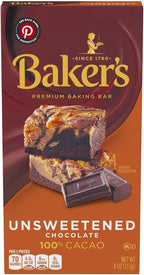 Baker's Premium Unsweetened Chocolate Baking Bar, 4 Ounce (Pack of 12)