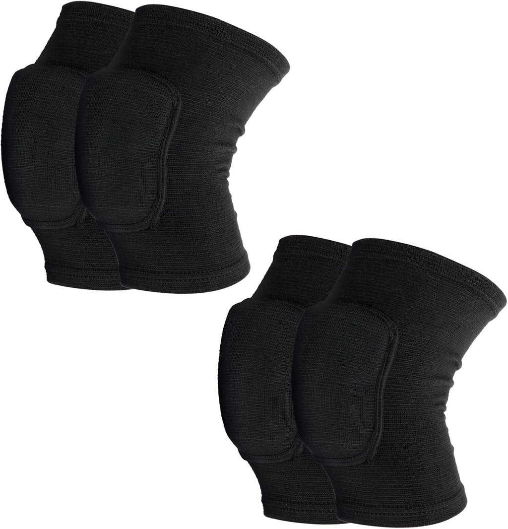 Sibba 2 Pairs Knee Pad for Kids, Breathable Elastic Knee Brace, Anti-Slip Padded Sponge Knee Protector for Volleyball, Dance, Running, Skating, Basketball, Football Sports(Black)