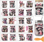 arricraft 10 Sheets Raccoon UV DTF Cup Wrap, 10 Styles Pink Raccoon Cute Animal Rub on Transfers PVC Paper Waterproof Rub Decals for DIY 16OZ Glass Cups Furniture Wood Crafts