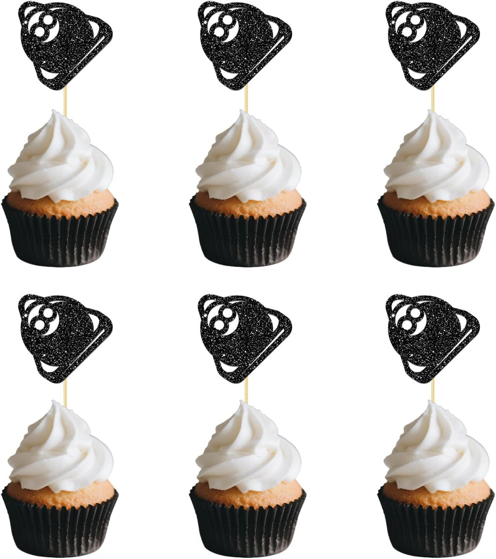 24pcs Billiards Cupcake Toppers 8th Birthday Party Cupcake Toppers for Boy Man Snooker Game Party