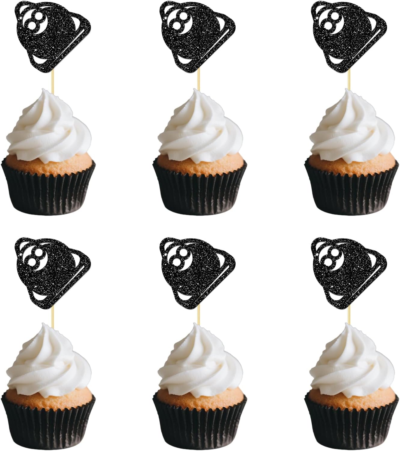 24pcs Billiards Cupcake Toppers 8th Birthday Party Cupcake Toppers for Boy Man Snooker Game Party