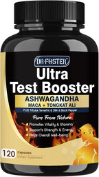 DRFOSTER Testosterone Booster for Men, Ultra Testosterone Formula 600mg Ashwagandha, Tongkat Ali & Maca - Muscle Growth, Energy & Endurance - 120 Capsules