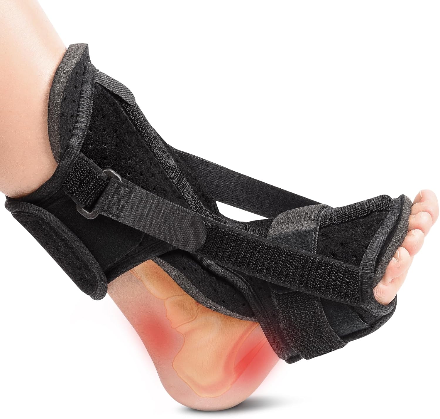Plantar Fasciitis Night Splint: Upgraded Brace with Soft Memory Foam Pad | Ankle Brace for Plantar Fasciitis Relief Achilles Tendonitis Relief Foot Drop Heel Arch Pain Black