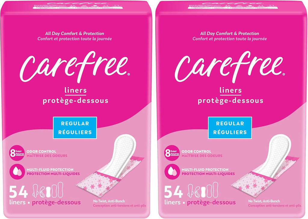Carefree Body Shape Pant Liners, Regular, Multicolor Unscented 54 Count (Pack of 2)