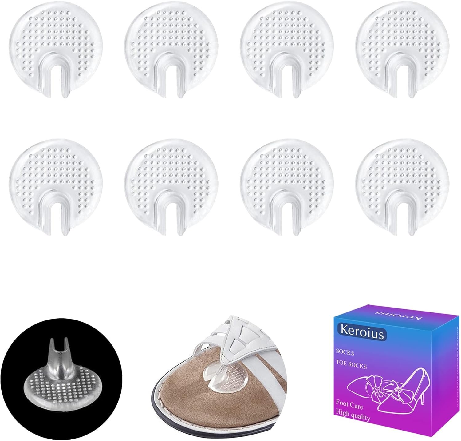 Gel Metatarsal Pads for Thong Sandals Flip Flop,No Slip Silicone Flip Flop Sandals Inserts Pad,Self Adhesive Toe Protector for Relief Pain & Rub (4 Pairs Clip)